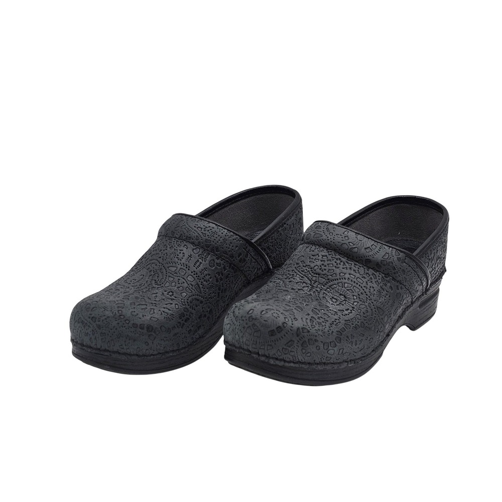 Dansko XP Shoes Womens Size 38 Black Embossed Leather Clogs Slip On Nursing